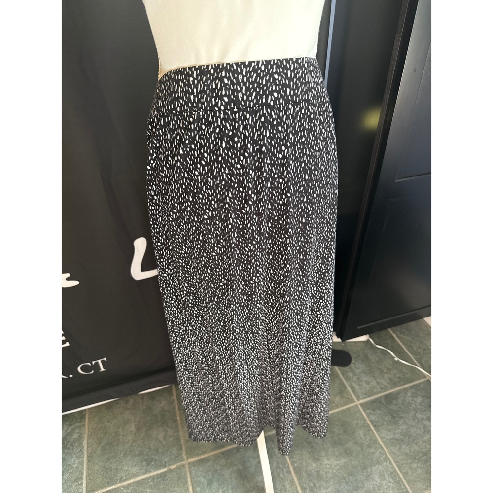 Liz Claiborne Womens XXL Black White Dot Print Elastic Waist Maxi Skirt Slit